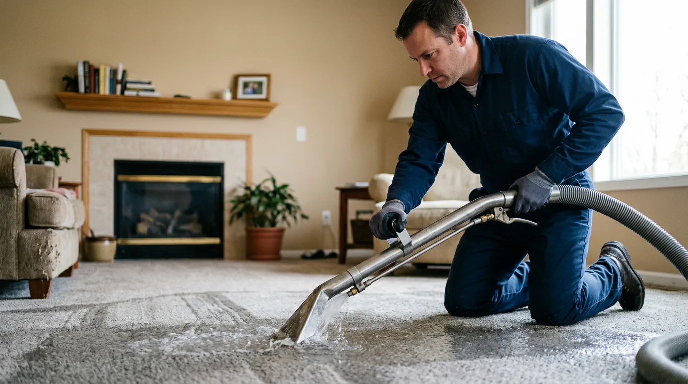 Water damage restoration technician working near Wayne, NY
